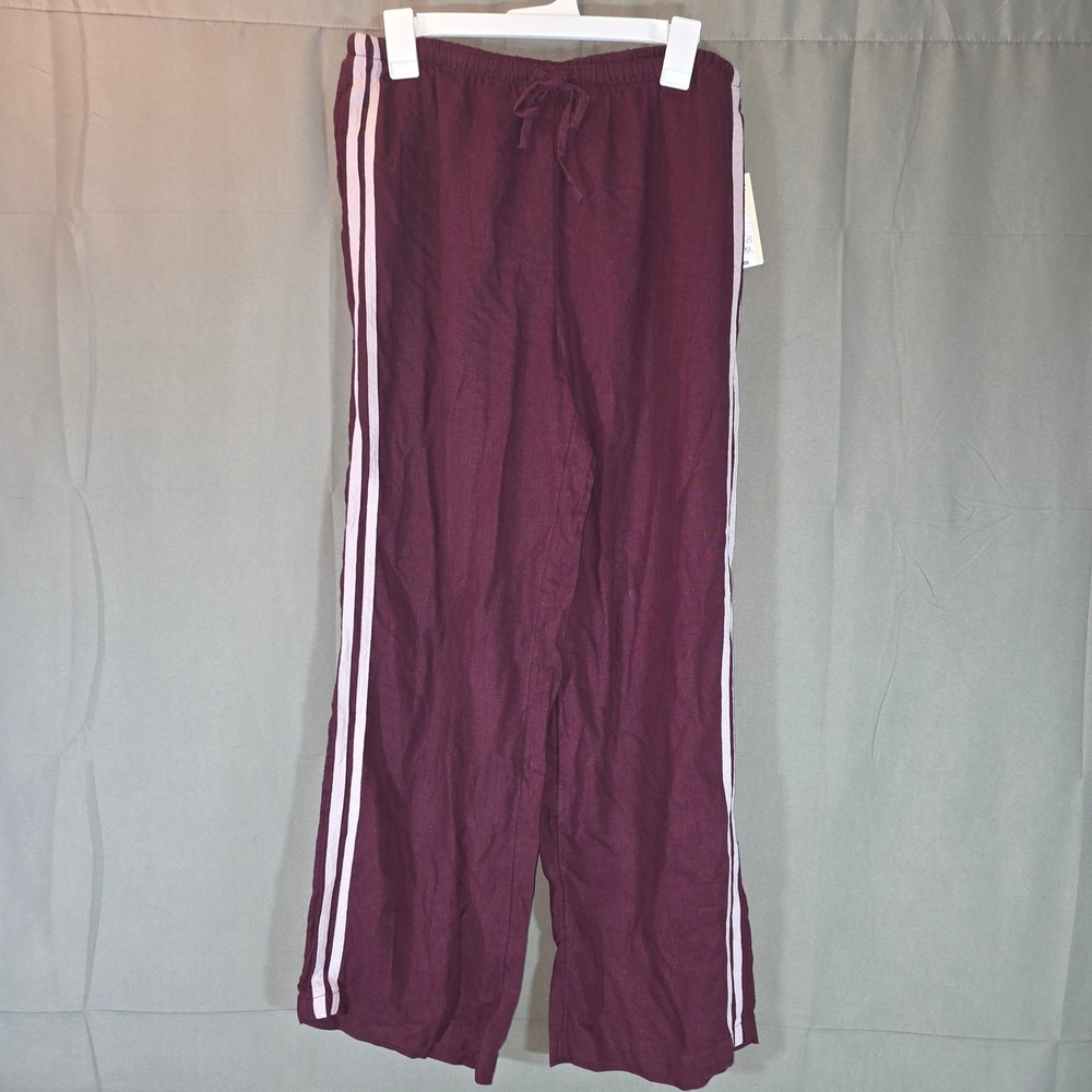 Universal Thread Womens Burgundy Linen Blend Side Stripe Wide Leg Pants Size M